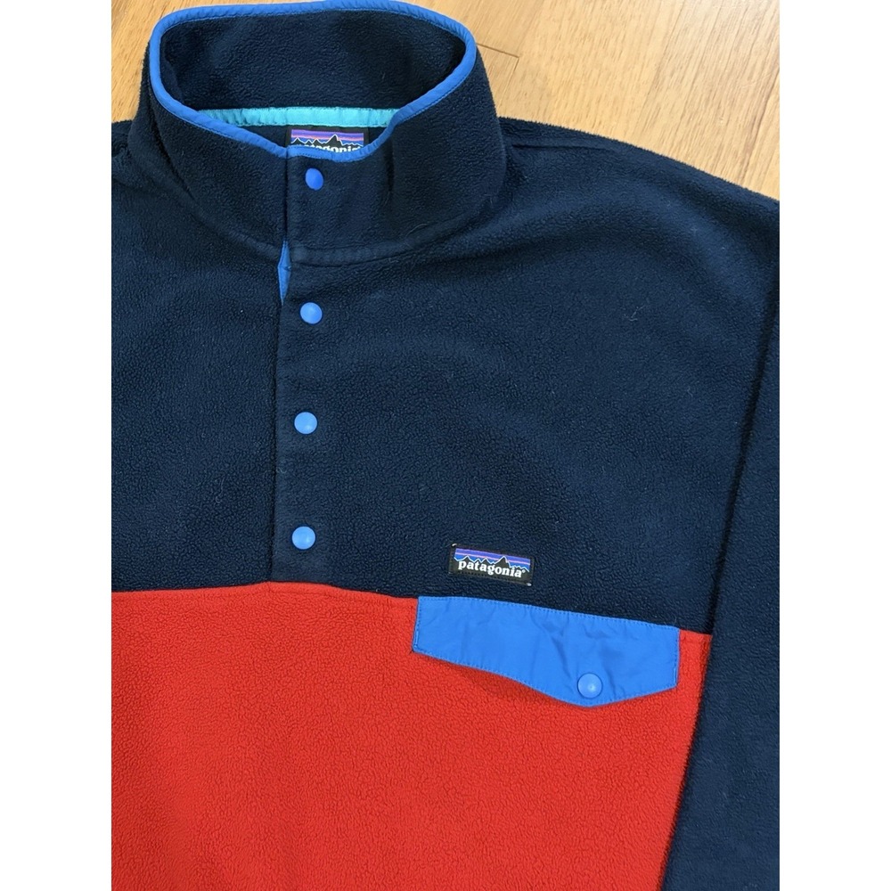 Patagonia Synchilla Men's Red and Blue PULLOVER FLEECE SNAP SWEATER SZ XL EUC - Picture 3 of 7